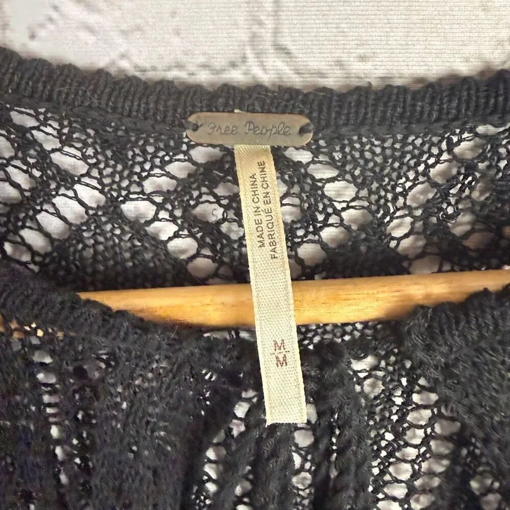Free People Angel Days Crochet Boho Black Cardigan Size Medium